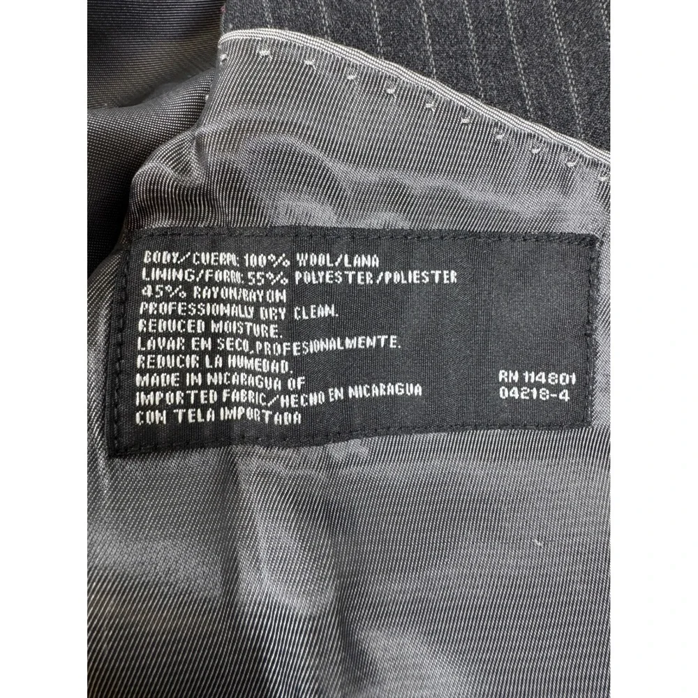 J Ferrars‎ Men Charcoal Pinstripe Wool Blend Suit Jacket Pants Set 44x32